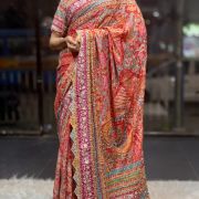 Celebrity Inspired Multicolored Crepe Georgette Saree