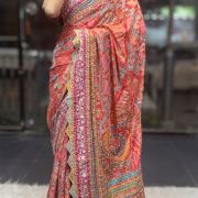Celebrity Inspired Multicolored Crepe Georgette Saree