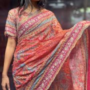 Celebrity Inspired Multicolored Crepe Georgette Saree