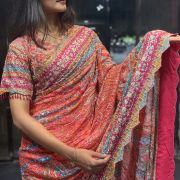 Celebrity Inspired Multicolored Crepe Georgette Saree