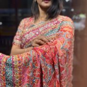 Celebrity Inspired Multicolored Crepe Georgette Saree