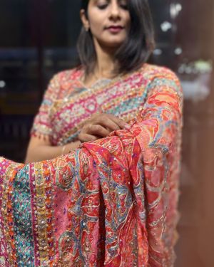 Celebrity Inspired Multicolored Crepe Georgette Saree