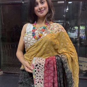 3D Sequence Saree With Cutwork Border