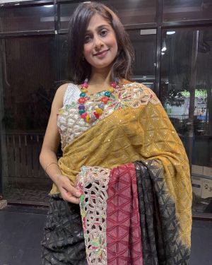 3D Sequence Saree With Cutwork Border