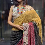 3D Sequence Saree With Cutwork Border