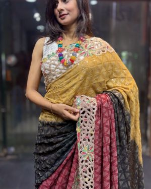 3D Sequence Saree With Cutwork Border