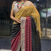 3D Sequence Saree With Cutwork Border