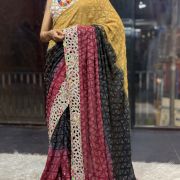 3D Sequence Saree With Cutwork Border