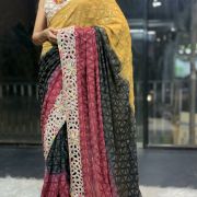 3D Sequence Saree With Cutwork Border