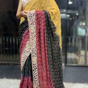 3D Sequence Saree With Cutwork Border