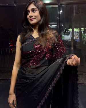 Black and Maroon Appliqué Work Saree