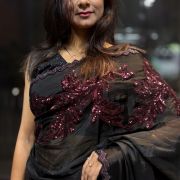 Black and Maroon Appliqué Work Saree