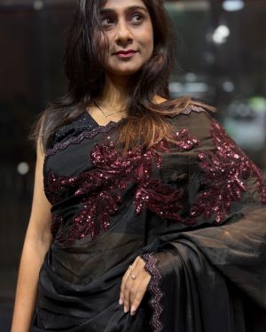Black and Maroon Appliqué Work Saree