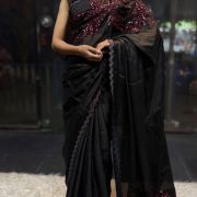 Black and Maroon Appliqué Work Saree