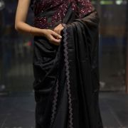 Black and Maroon Appliqué Work Saree