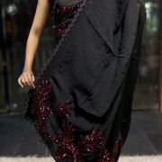 Black and Maroon Appliqué Work Saree
