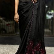 Black and Maroon Appliqué Work Saree