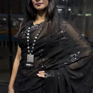 Sitara Jaal Chikankari Black