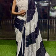 Midnight Monochrome Muse – Pure Chinnon Digital Stripe Saree 🖤🤍✨