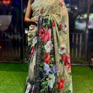 🌸 SequinBloom Digital Floral Symphony Saree ✨