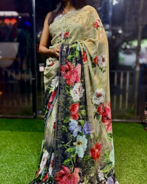 🌸 SequinBloom Digital Floral Symphony Saree ✨