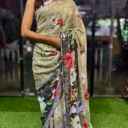 🌸 SequinBloom Digital Floral Symphony Saree ✨