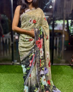 🌸 SequinBloom Digital Floral Symphony Saree ✨