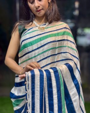 Rainbow Radiance Multicolored Sartin Designer Saree