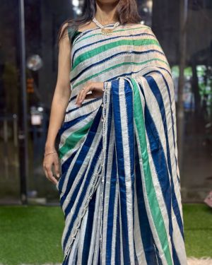 Rainbow Radiance Multicolored Sartin Designer Saree