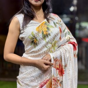 Zigzag Bloom Sequin Georgette Saree