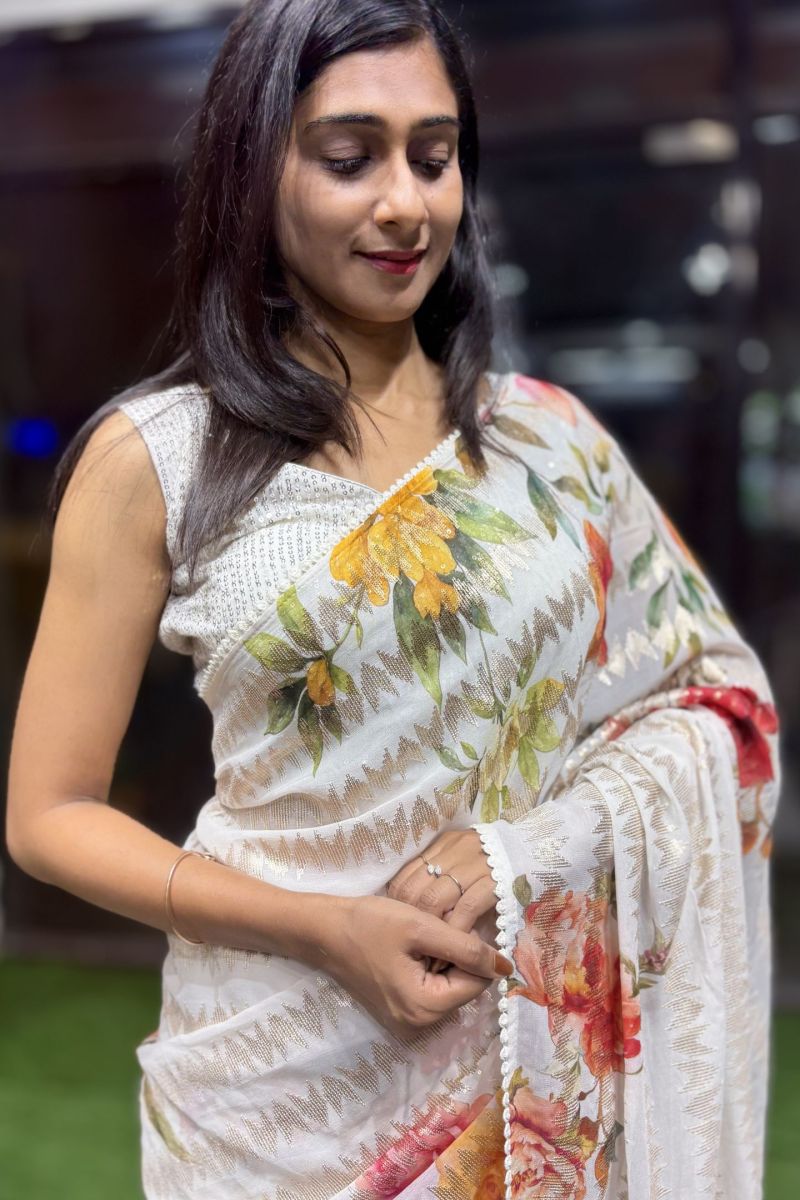 Zigzag Bloom Sequin Georgette Saree
