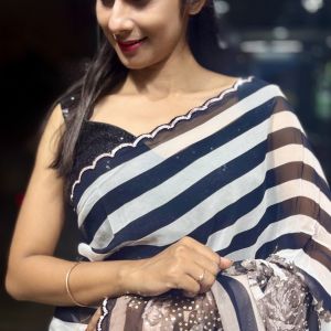 Blossom Curve Luxe – Floral Georgette Sequence Saree