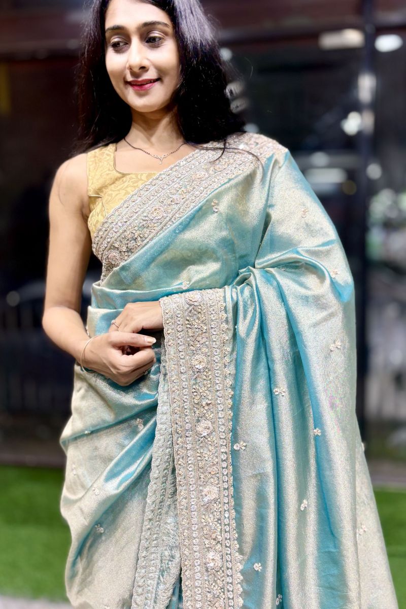 Moonlit Maharani Dual Tone Kanchi Tissue Saree